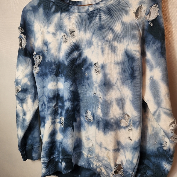 Don't Ask Why Distressed Crew Neck Sweatshirt Blue White - Picture 3 of 8